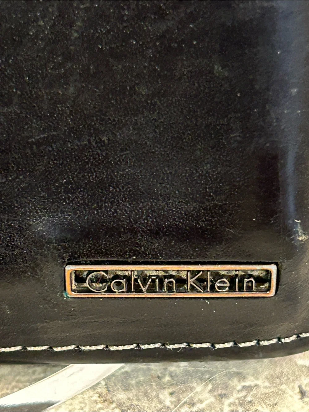 Calvin Klein Black Leather Bifold Card Holder with Stitch Trim
